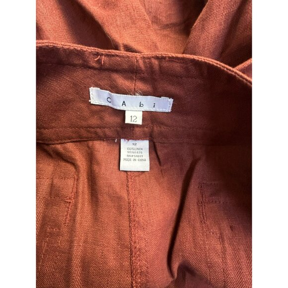 Cabi Women's Mid Rise Linen Outdoor Casual Cargo Bermuda Shorts Rust Brown 12 - Picture 3 of 9